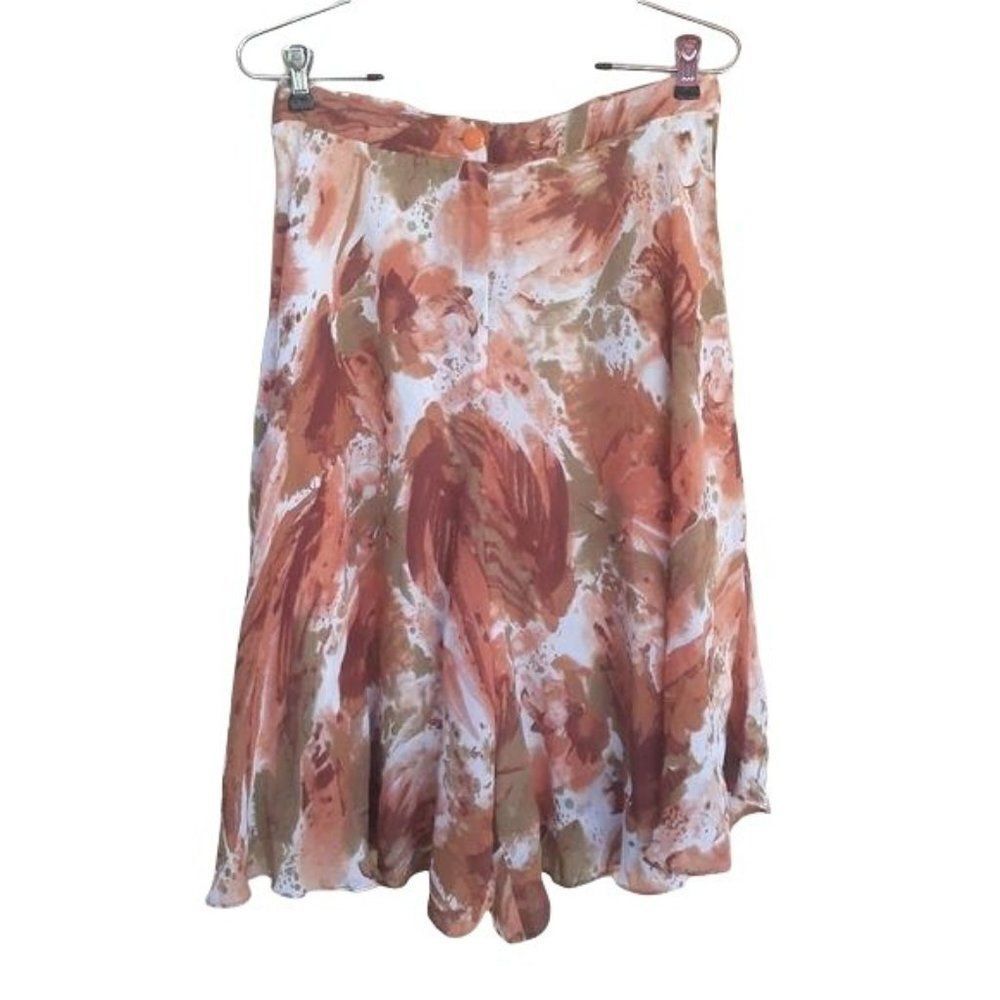 Vtg 80's Womens Pants Culottes High Rise Wide Leg‎ Flowy Brush Stroke Peach Sz M